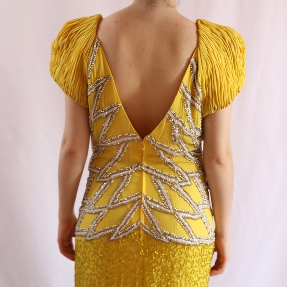 Vtg Yellow beaded gown CAMILLE - Picture 5 of 10